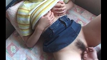 Full boobed jap teen cutie taking two fingers in hairy cunt