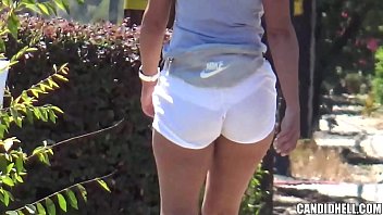 Jogger Babe shows off PANTIES in See-Through Shorts