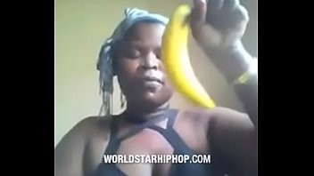Ebony fatty training for amazing deep throat with huge banana