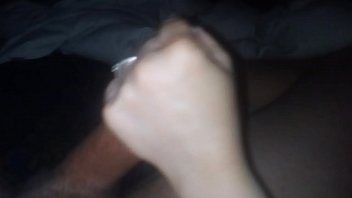 Wife stroking my cock until I busted on her tits